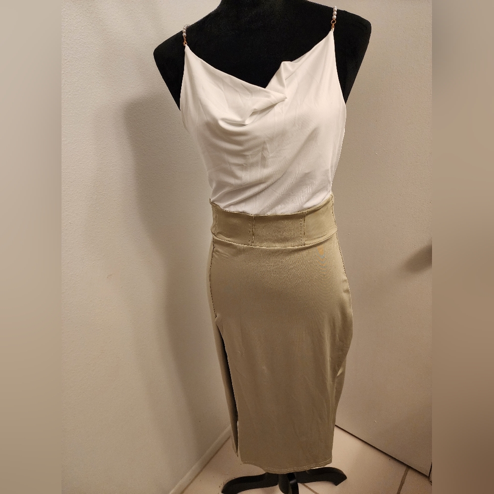 CHICME Pearl Strap Two-Tone Bodycon Midi Dress | Size L | NWOT